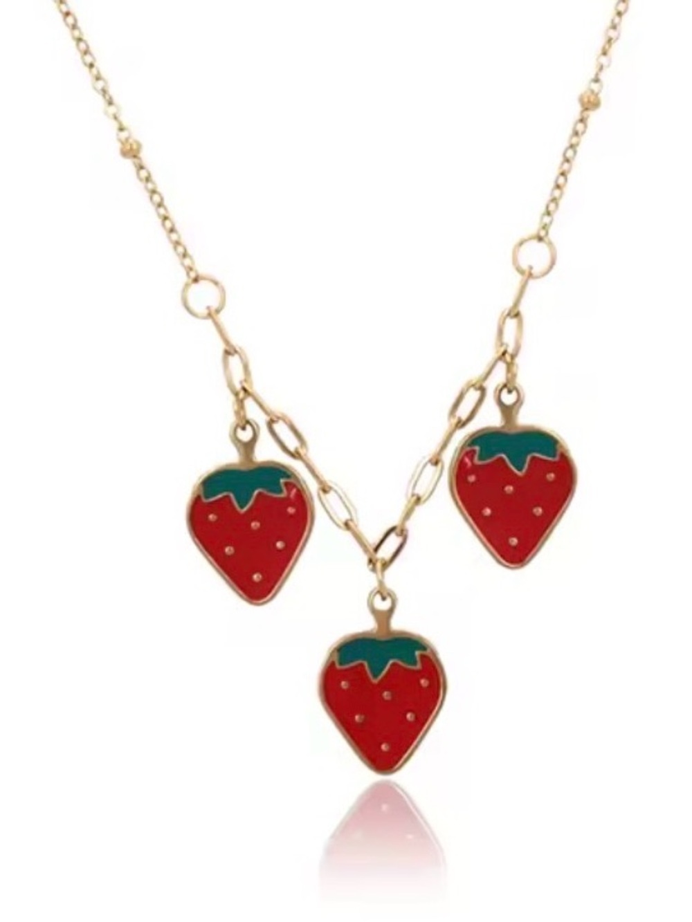 Anthropologie Gold Necklace with Red Strawberry Charms - Picture 2 of 3